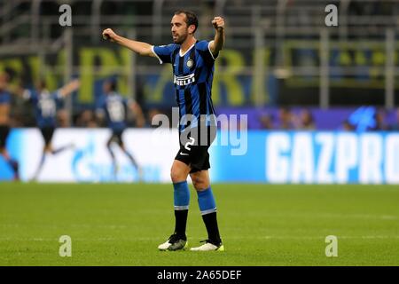 Milan, Italie. 23 Oct, 2019. firo : 23.10.2019, football, Ligue des Champions, saison 2019/2020, 3e match de l'Inter Milan - Borussia Dortmund, Diego Godin, l'Inter Milan, Inter, Milan, plein la figure, le geste, la jubilation, l'utilisation de crédit dans le monde entier | : dpa/Alamy Live News Banque D'Images