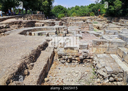 Le Palais d'Agrippa II à partir du premier siècle de notre ère, des vestiges de l'entrée principale. Photographié à l'Hermon réserve naturelle et archéologique de flux Banque D'Images