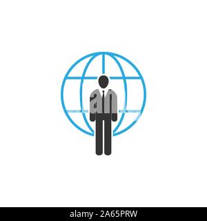 Utilisateur mondial, homme d'icône. Vector illustration design plat, Illustration de Vecteur