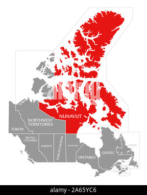 Le Nunavut a souligné en rouge carte du Canada Banque D'Images