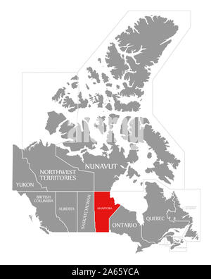 Le Manitoba a mis en évidence en rouge carte du Canada Banque D'Images