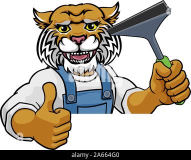 Wildcat Voiture ou Window Cleaner Holding Raclette Illustration de Vecteur