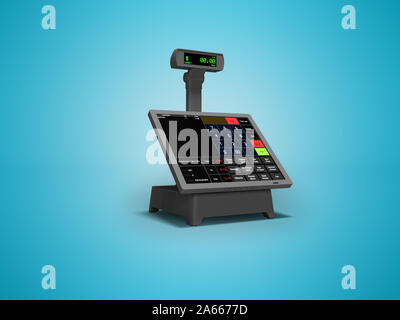 Caisse enregistreuse tactile pour les biens rendus 3D render sur fond bleu avec ombre Banque D'Images