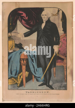 L'État de Washington. Dans la première guerre mondiale, d'abord dans la paix et la première dans le cœur de ses compatriotes Résumé : portrait en pied de Washington des gestes avec son bras droit vers son bureau, d'après la peinture de Gilbert Stuart. Banque D'Images