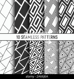 Ensemble de dix modèles transparente monochrome. Abstract vector mode géométrique. Répéter avec carreaux géométriques santed diagonale remplie de briques. Illustration de Vecteur