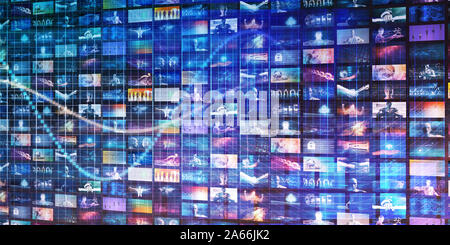 Concept de télécommunications multimédia avec la vidéo l'Art de mur Banque D'Images