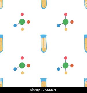 Molécule modèle homogène chimie et fiole, grande conception pour le fond, du papier d'emballage, de tissu, de surface. L'éducation de l'école contexte vecteur. Illustration de Vecteur