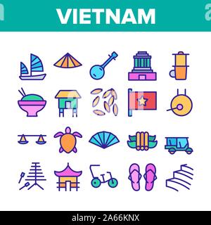 Le Vietnam traditionnel Collection Icons Set Vector Illustration de Vecteur