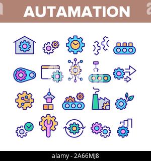 Les éléments de la cueillette d'automatisation Icons Set Vector Illustration de Vecteur