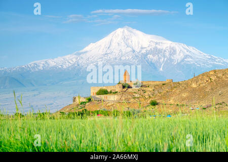 Monastère Khor Virap et Le Mont Ararat, près de Lusarat, Ararat, Province de l'Arménie. Banque D'Images