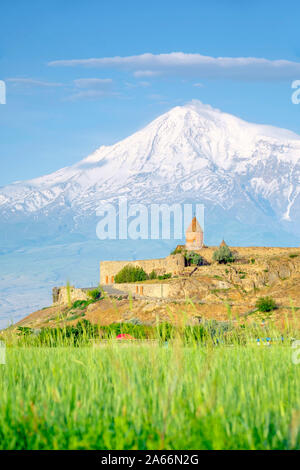 Monastère Khor Virap et Le Mont Ararat, près de Lusarat, Ararat, Province de l'Arménie. Banque D'Images