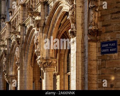 À l'hôtel de ville Grand Place, vue détaillée, UNESCO World Heritage Site, Bruxelles, Belgique Banque D'Images