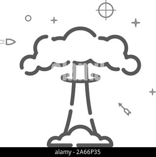 Explosion Nucléaire ligne vectorielle simple icône. Champignon atomique symbole, pictogramme, signe. Fond clair. Avc. modifiable Régler l'épaisseur de ligne. Illustration de Vecteur