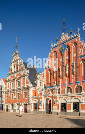 Chambre des points noirs et Schwab House, Place de l'Hôtel de Ville, Vieille Ville, Riga, Lettonie Banque D'Images