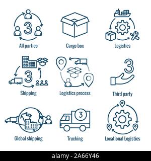 L'icône de la logistique set w bâtiments, de camionnage, d'expédition et les gens fort Illustration de Vecteur