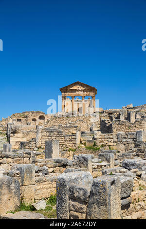 La Tunisie, de Téboursouk, site archéologique de Dougga, le Capitole, un temple romain Banque D'Images