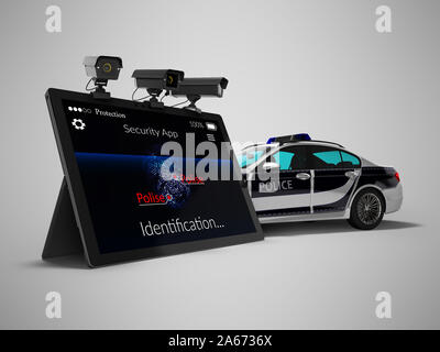 Appelez la police concept via mobile render 3D render sur fond gris avec ombre Banque D'Images