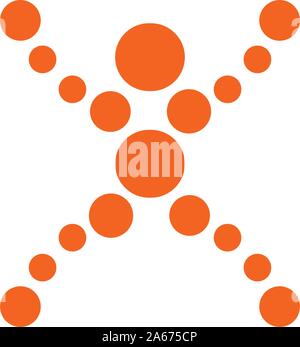 Résumé figure humaine de l'orange des boules de différentes tailles, position X, logo vector tamplate. La santé humaine et le symbole, simple silhouette. Abstract Illustration de Vecteur