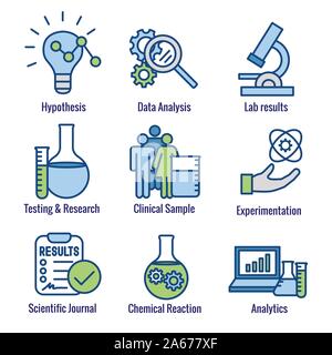 Processus scientifique Icon Set - hypothèse, l'analyse, etc. Illustration de Vecteur