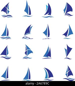 Ensemble élégant de vecteur de logo de bateau à voile, concept de vecteur de sport de bateau à voile Illustration de Vecteur