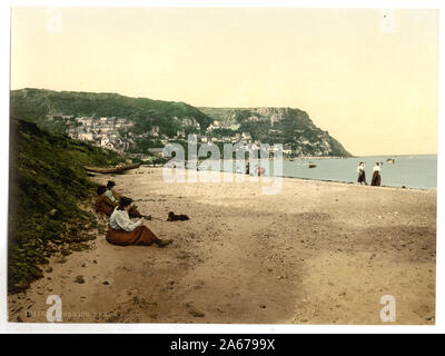 Whitby, sables bitumineux Runswick, Yorkshire, Angleterre ; titre de la Detroit Publishing Co., catalogue J-section étrangère, Detroit, Michigan : Detroit Publishing Company, 1905. ; fait partie de : Vues de l'Angleterre dans la collection imprimée. Photochrom n° d'impression ; 10410. ; Banque D'Images