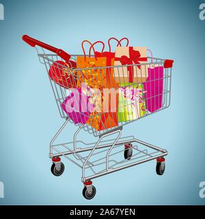 Panier et boîte-cadeau. Illustration de Vecteur