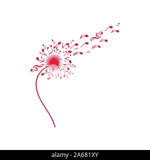 Silhouette de pissenlit fait à partir de notes de musique, avec quelques notes s'envoler vers un G-clef.Une vidéo de ce motif est également disponible. Illustration de Vecteur