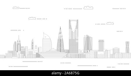 Vector background voyage poster avec Riyadh city line contour style art illustration Illustration de Vecteur