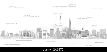 Vector background voyage poster avec Séoul City line contour style art illustration Illustration de Vecteur