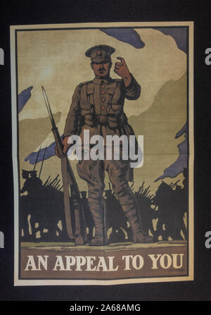 Poster d'encourager les hommes à s'enrôler dans l'armée britannique, un exemple d'un British WWI poster, un morceau de répliques de souvenirs de l'ère de la Première Guerre mondiale. Banque D'Images