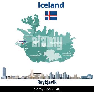 Carte de l'Islande avec reykjavik toits de la ville. Vector illustration Illustration de Vecteur