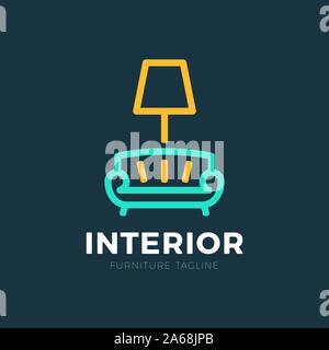 Canapé et mobilier intérieur lampe signe d'affaires modèle de scénario pour magasin de meubles, décoration d'intérieur boutique conception modèle. vector illustration. Illustration de Vecteur