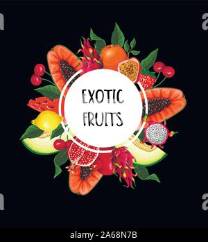 Fruits exotiques banner isolés. Orange, papaye, fruit du dragon, fraise et pastèque. autres Illustration de Vecteur