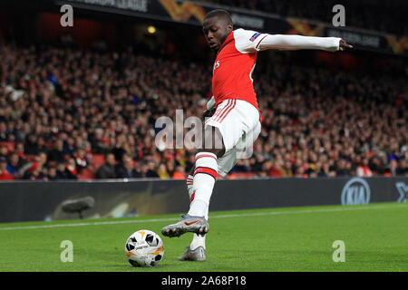 Londres, Royaume-Uni. 24 Oct, 2019. Nicolas Pepe d'Arsenal en action. L'UEFA Europa League, groupe F, Arsenal v Vitoria SC à l'Emirates Stadium de Londres, le jeudi 24 octobre 2019. Cette image ne peut être utilisé qu'à des fins rédactionnelles. Usage éditorial uniquement, licence requise pour un usage commercial. Aucune utilisation de pari, de jeux ou d'un seul club/ligue/dvd publications pic par Steffan Bowen/Andrew Orchard la photographie de sport/Alamy live news Crédit : Andrew Orchard la photographie de sport/Alamy Live News Banque D'Images