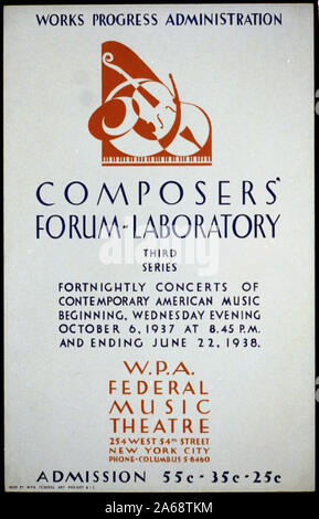 Works Progress Administration Composers' Forum-Laboratory, troisième série Résumé : Affiche annonçant les concerts de la série américaine contemporaine à la musique La musique, théâtre fédéral WPA 254 West 54th Street, New York City. Banque D'Images