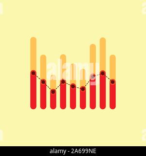 L'infographie en rouge et jaune et parsemée de barres se chevauchant la ligne graphique du centre Illustration de Vecteur