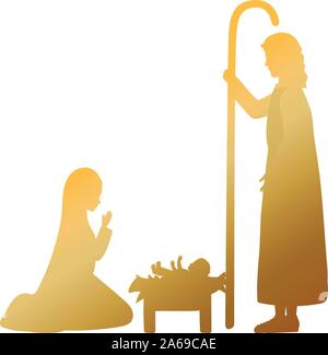 Golden sainte famille crèche personnages Illustration de Vecteur