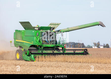 La récolte de soja près de Roscoe, Iowa. Banque D'Images