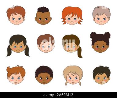 Ensemble des visages de différentes races, les enfants chefs multiculturels - Vecteur Illustration Illustration de Vecteur