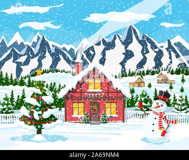 Nouvel an noël paysage d'hiver Illustration de Vecteur