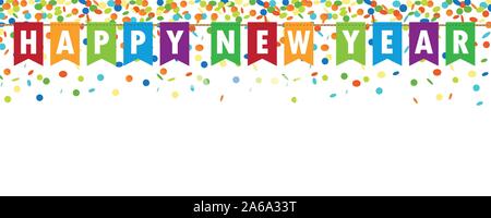 Happy new year party flags banner avec pluie de confettis sur fond blanc vector illustration EPS10 Illustration de Vecteur