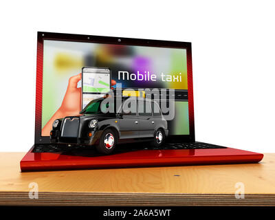 Commande en ligne par le biais du concept de service de taxi de rendu 3D sur fond blanc avec ombre Banque D'Images