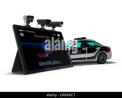 Appelez la police concept via mobile render 3D render sur fond blanc avec ombre Banque D'Images