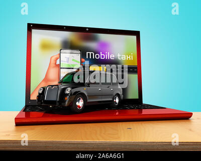 Commande en ligne par taxi Concept rendu 3D de fond bleu Banque D'Images