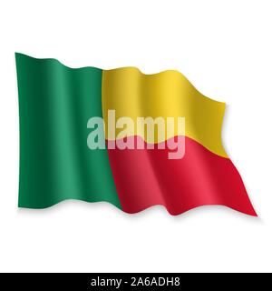 3D réaliste Waving Flag du Bénin sur fond blanc Illustration de Vecteur