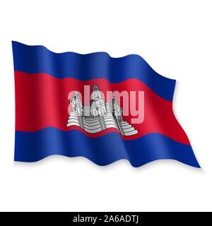 3D réaliste Waving Flag du Cambodge sur fond blanc Illustration de Vecteur