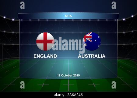 L'Angleterre contre l'Australie. Rugby Cup diffusée scoreboard modèle graphique Illustration de Vecteur