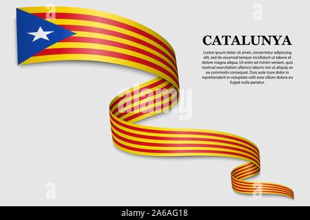 Waving Flag de l'indépendantiste catalan - Estelada sur fond blanc. Modèle de conception Illustration de Vecteur