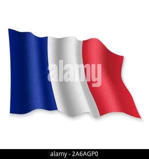 Waving Flag 3D réaliste de la France sur fond blanc Illustration de Vecteur