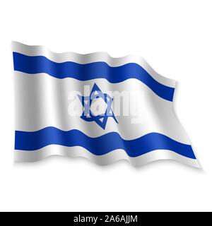 Waving Flag 3D réaliste d'Israël sur fond blanc Illustration de Vecteur